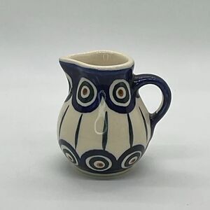 Polish Pottery Dana Boleslawiec Blue and Cream Ceramic Small Pitcher/Creamer